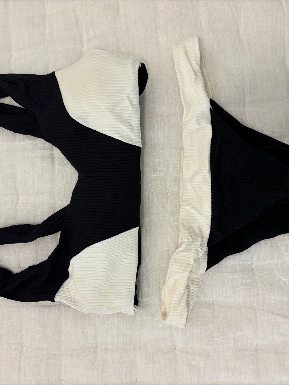 Pilyq Black and White Ribbed Colorblock Bikini Set